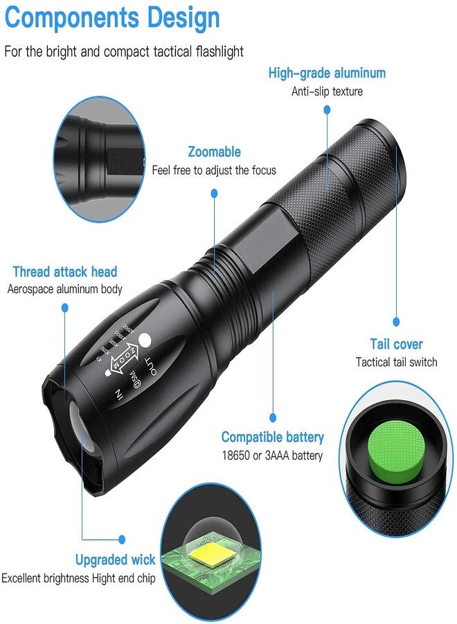 JAMUNESH مصباح يدوي قابل لإعادة الشحن من جامونيش، 5 أوضاع إضاءة فائقة السطوع بتقنية Cree LED، مقاوم للماء، طاقة عالية مع تركيز قابل للتعديل ومجموعة إعادة شحن للطوارئ (أسود) - Image 3